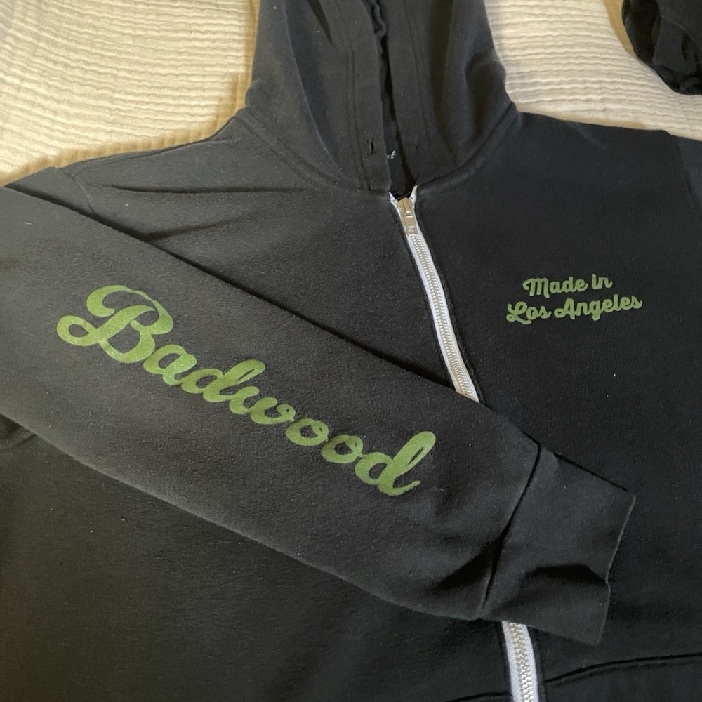 1 BadWood Black Zip Jacket (L) and 1 BadWood Black Cutoff/Belly Sweat Shirt(XL)